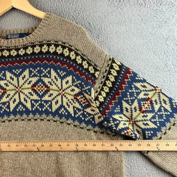 Polo Ralph Lauren Sweater Mens XL Beige Snowflake Nordic Knit Pullover